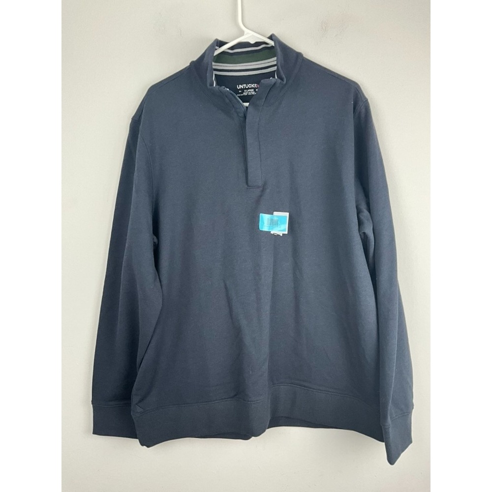 UNTUCKit Corral Quarter-Zip Pullover Men's XL Navy Cotton‎ Blend